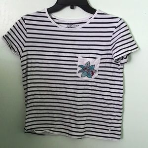 Roxy Stripped Boxy Flower Pocket Shirt Top